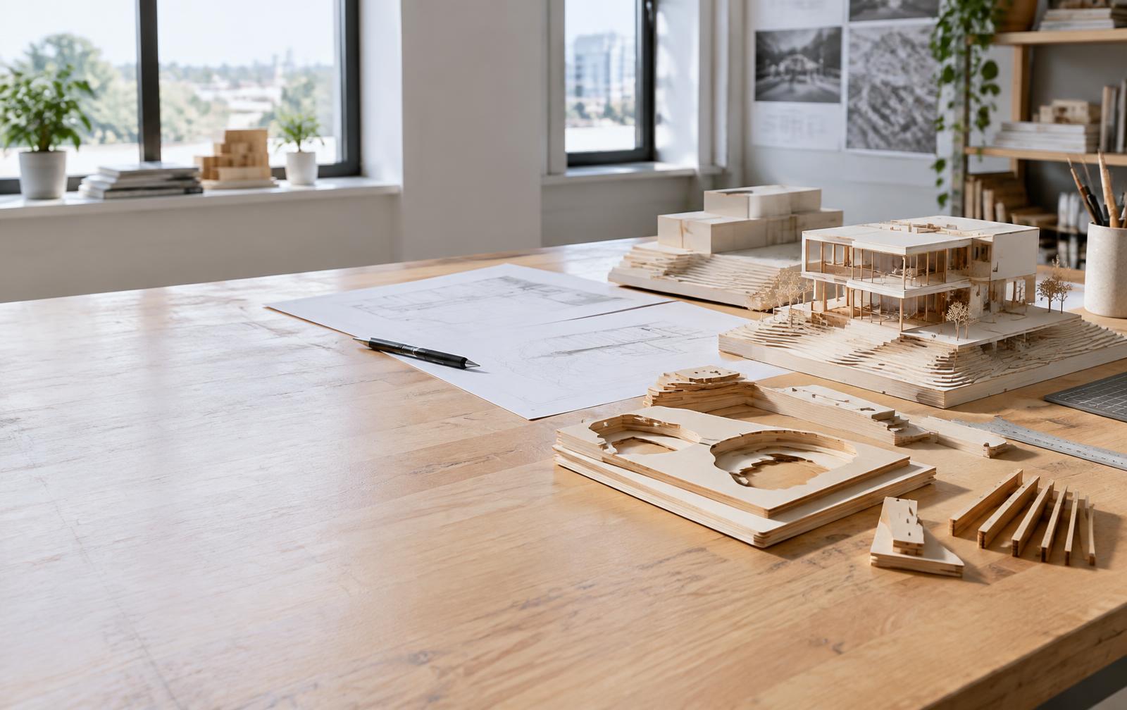 Maquete arquitetônica e peças de protótipo cortadas em CNC